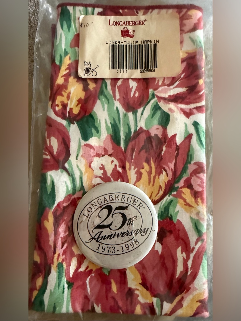 LONGABERGER TULIP NAPKIN/25th ANNIVERSARY PIN